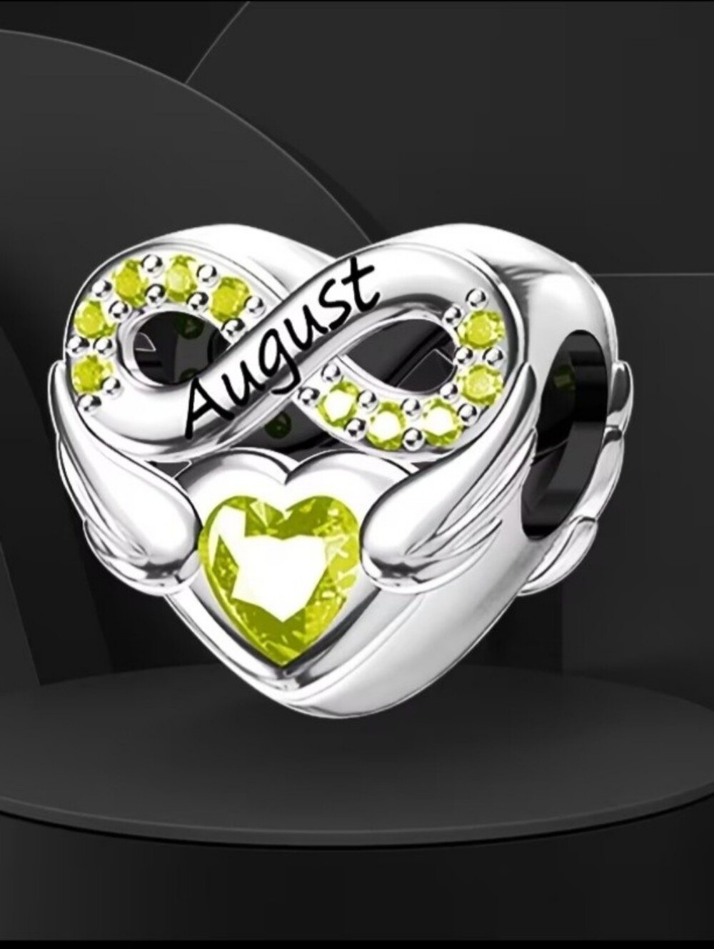 Pandora-style Charm August Birthstone Periodot-green Rhinestone, New Giftable